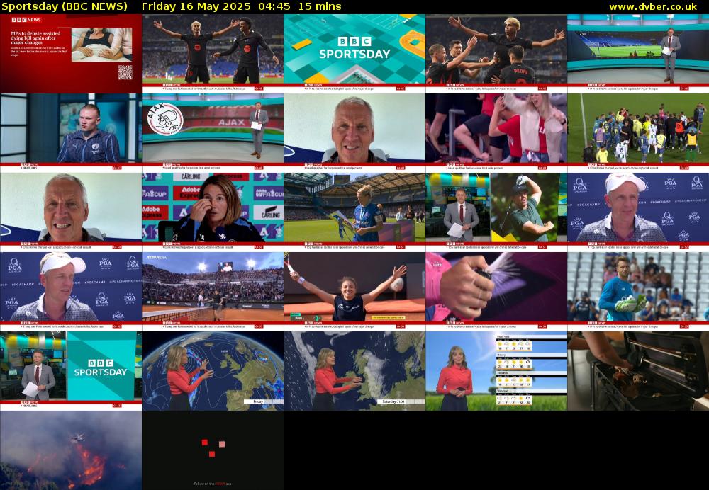 Sportsday (BBC NEWS) Friday 16 May 2025 04:45 - 05:00