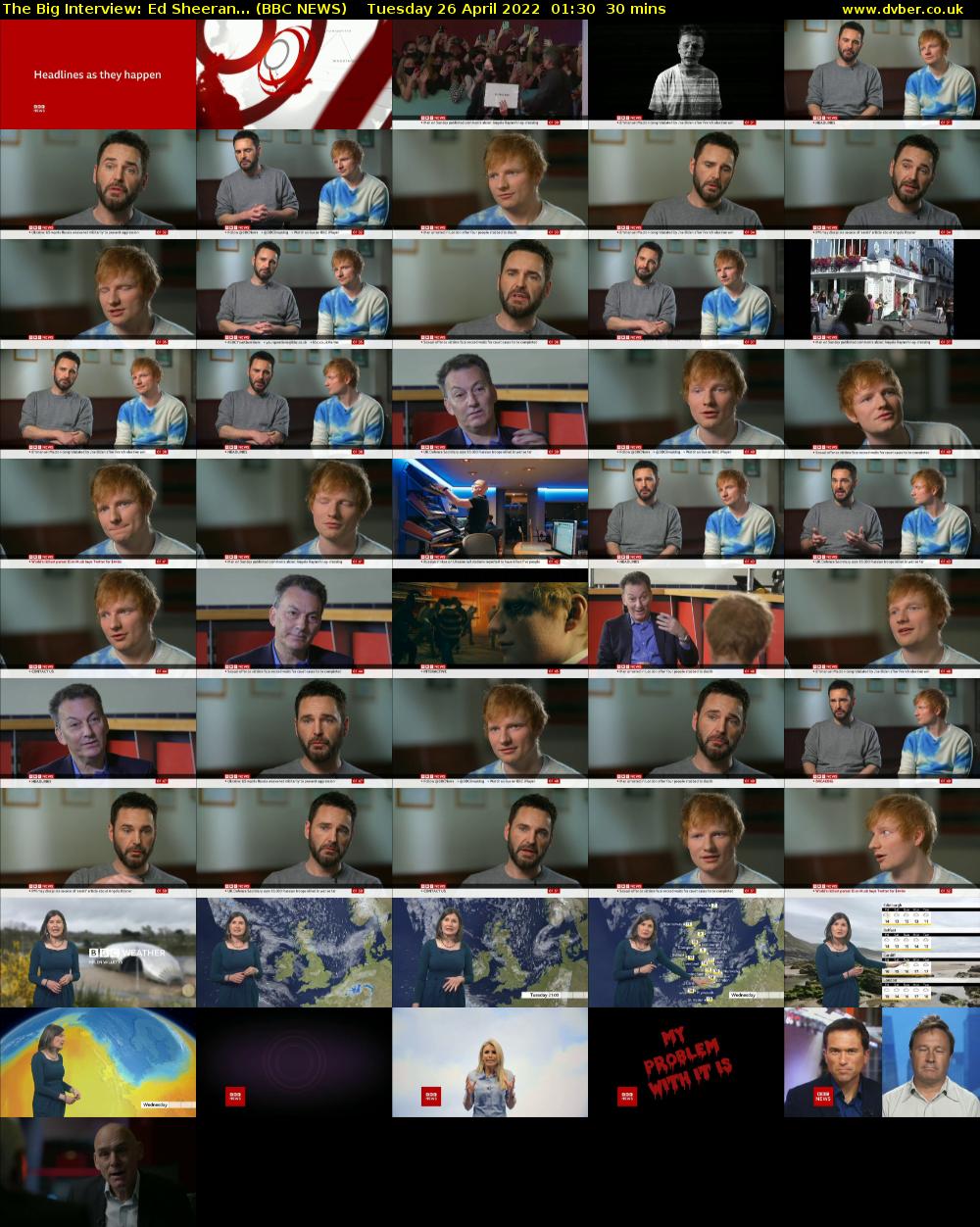 The Big Interview: Ed Sheeran... (BBC NEWS) Tuesday 26 April 2022 01:30 - 02:00