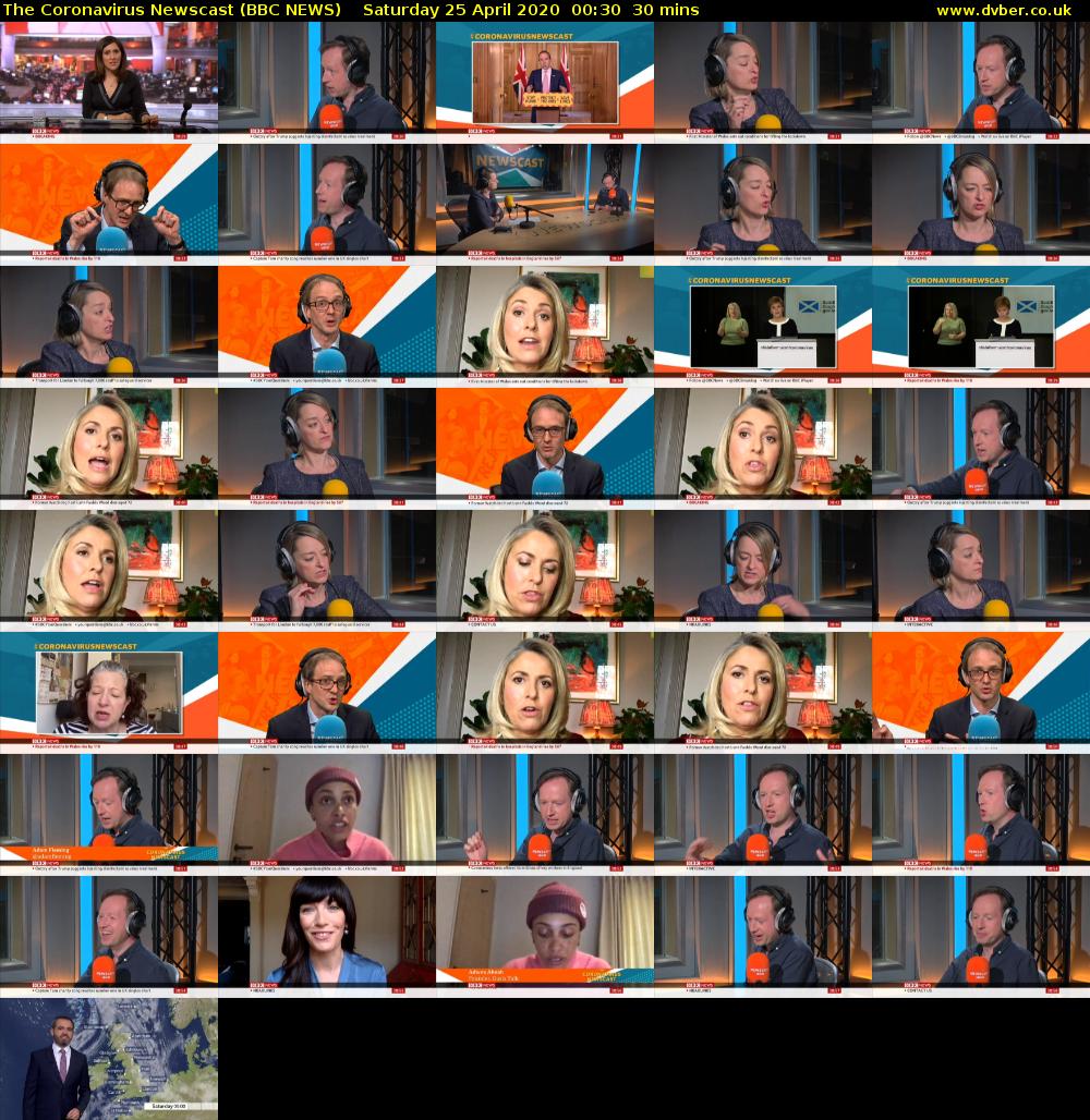 The Coronavirus Newscast (BBC NEWS) Saturday 25 April 2020 00:30 - 01:00