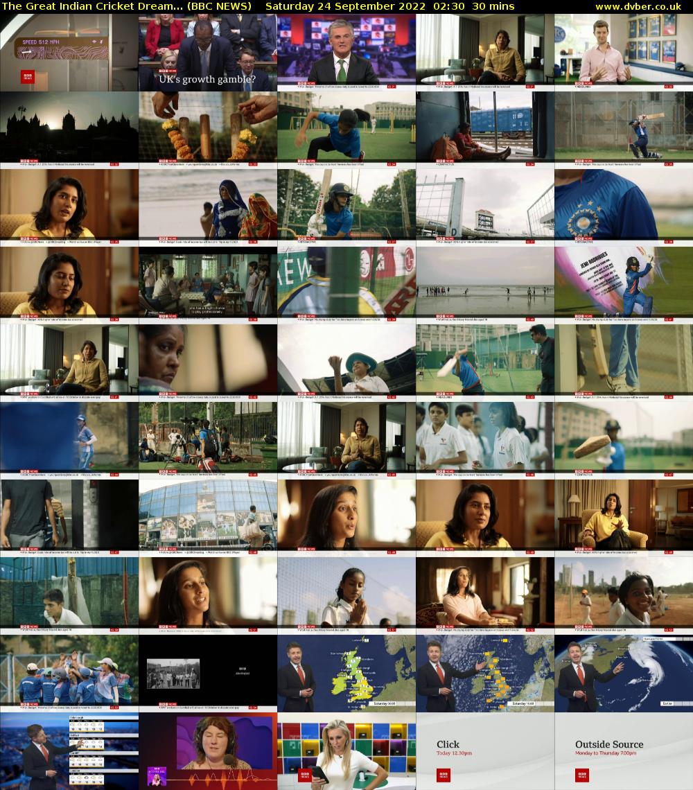 The Great Indian Cricket Dream... (BBC NEWS) Saturday 24 September 2022 02:30 - 03:00
