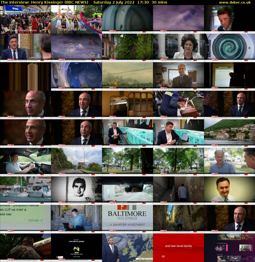The Interview: Henry Kissinger (BBC NEWS) Saturday 2 July 2022 17:30 - 18:00