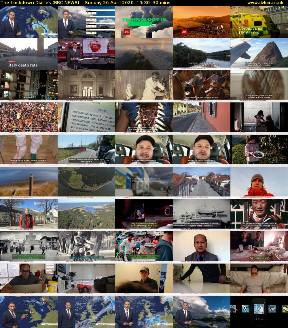 The Lockdown Diaries (BBC NEWS) Sunday 26 April 2020 19:30 - 20:00