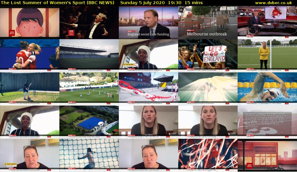 The Lost Summer of Women's Sport (BBC NEWS) Sunday 5 July 2020 19:30 - 19:45