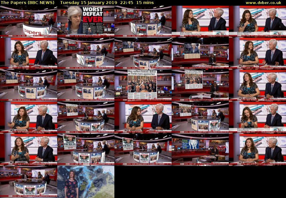 The Papers (BBC NEWS) Tuesday 15 January 2019 22:45 - 23:00