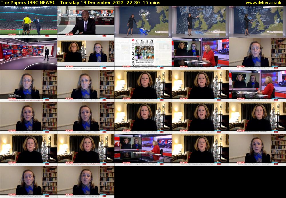 The Papers (BBC NEWS) Tuesday 13 December 2022 22:30 - 22:45