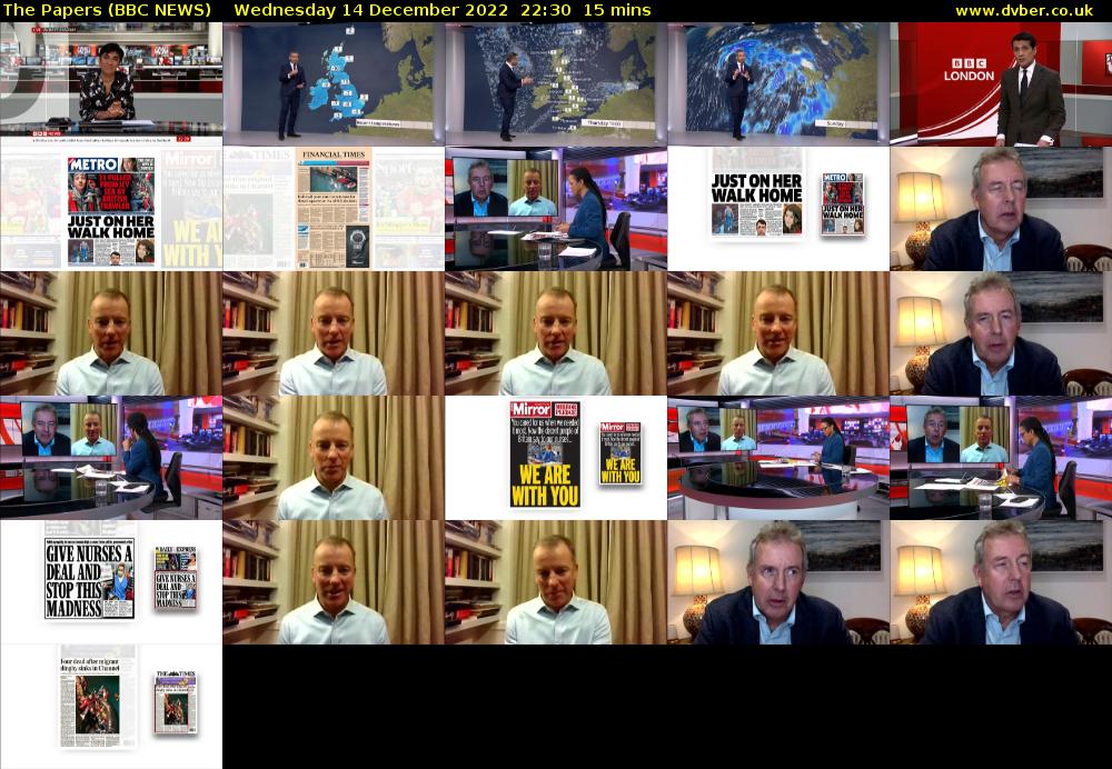 The Papers (BBC NEWS) Wednesday 14 December 2022 22:30 - 22:45