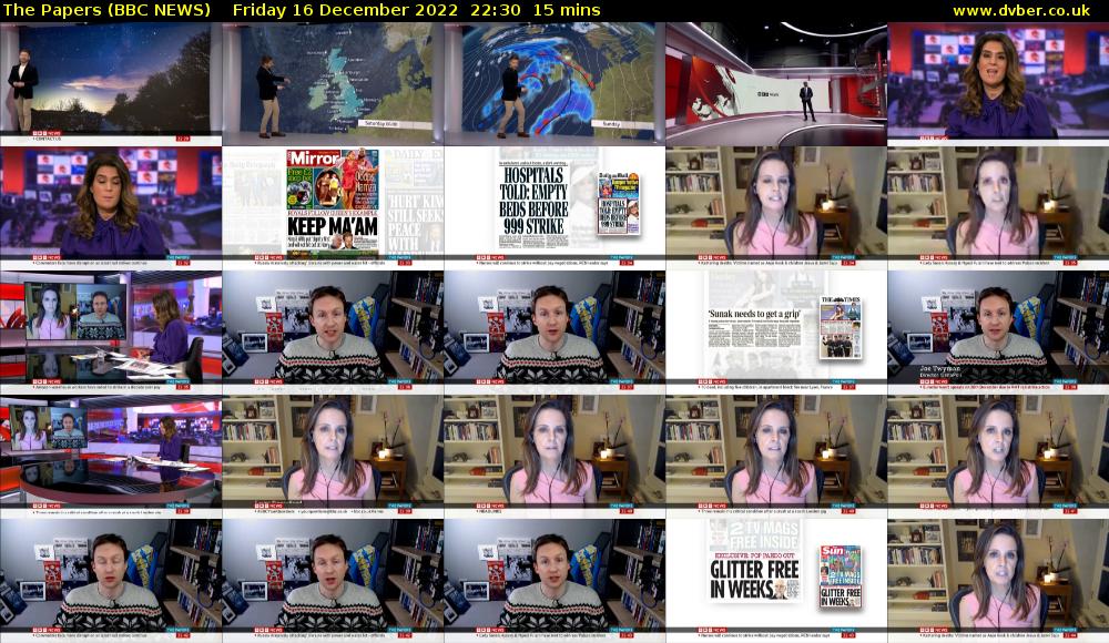 The Papers (BBC NEWS) Friday 16 December 2022 22:30 - 22:45