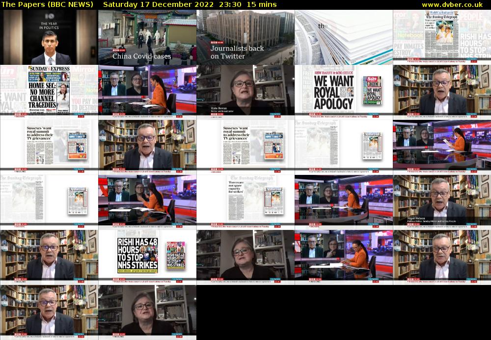 The Papers (BBC NEWS) Saturday 17 December 2022 23:30 - 23:45
