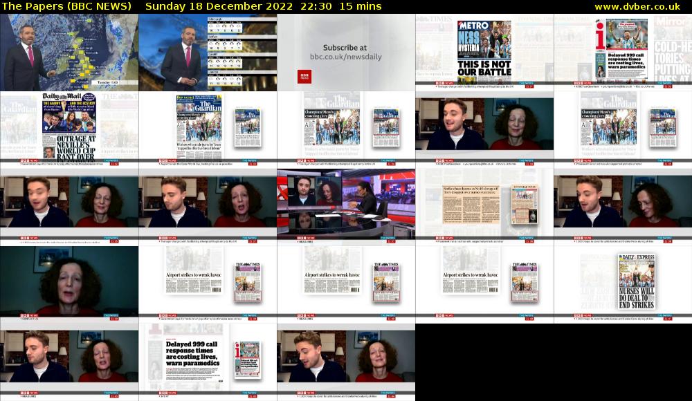 The Papers (BBC NEWS) Sunday 18 December 2022 22:30 - 22:45