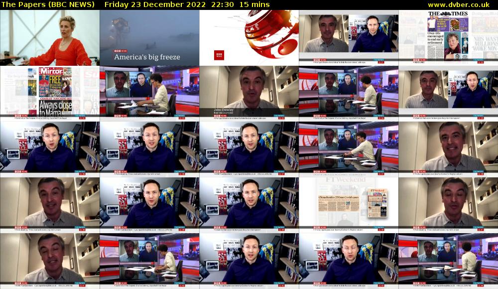 The Papers (BBC NEWS) Friday 23 December 2022 22:30 - 22:45