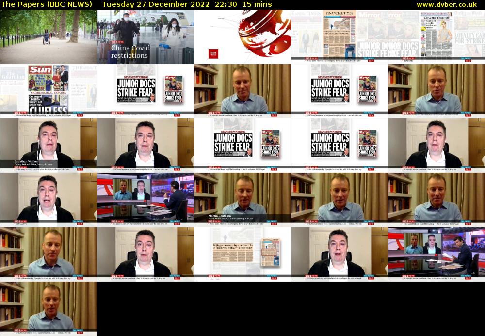 The Papers (BBC NEWS) Tuesday 27 December 2022 22:30 - 22:45