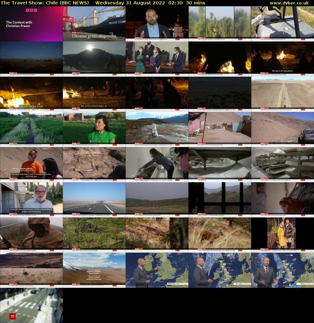 The Travel Show: Chile (BBC NEWS) Wednesday 31 August 2022 02:30 - 03:00
