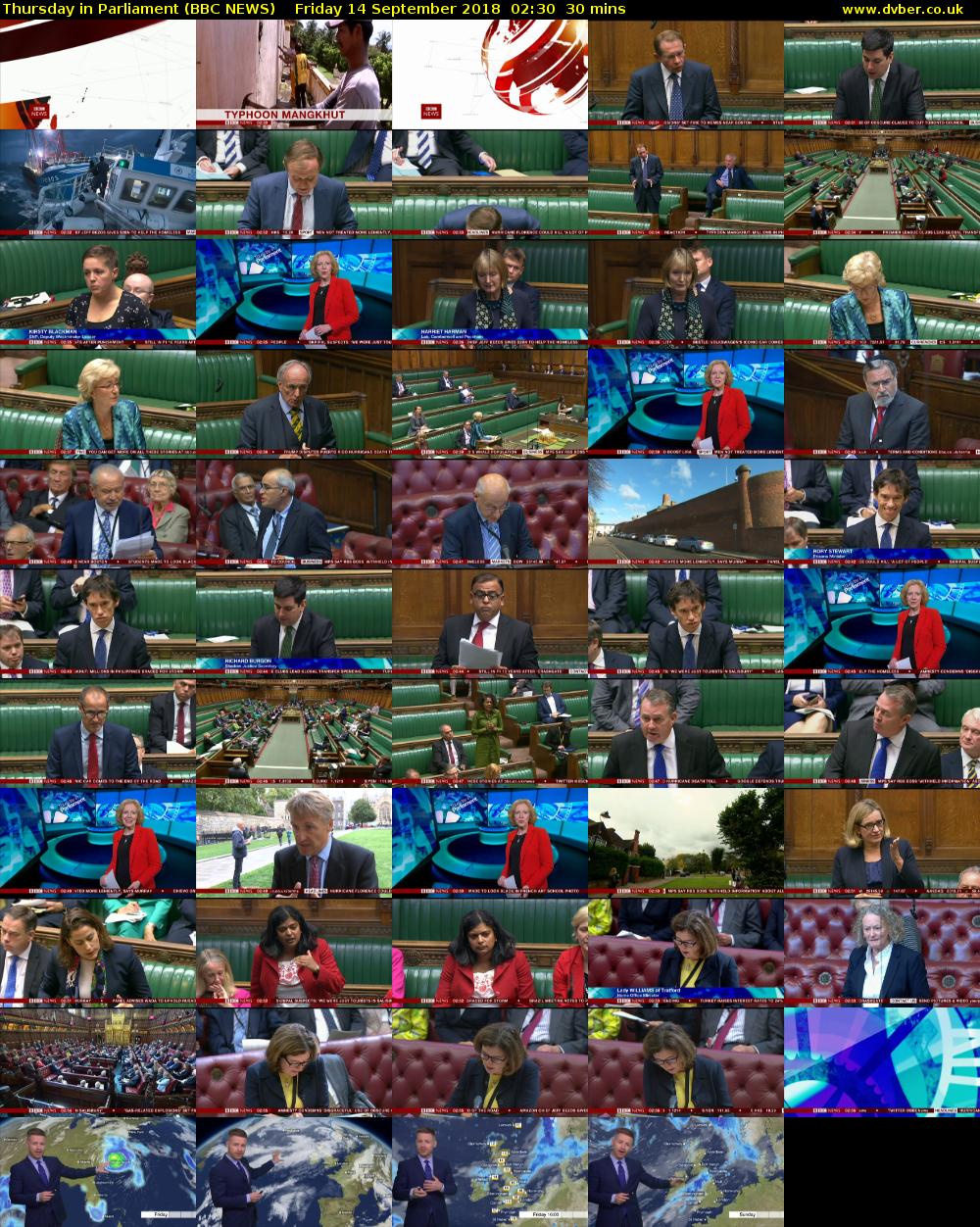 Thursday in Parliament (BBC NEWS) Friday 14 September 2018 02:30 - 03:00