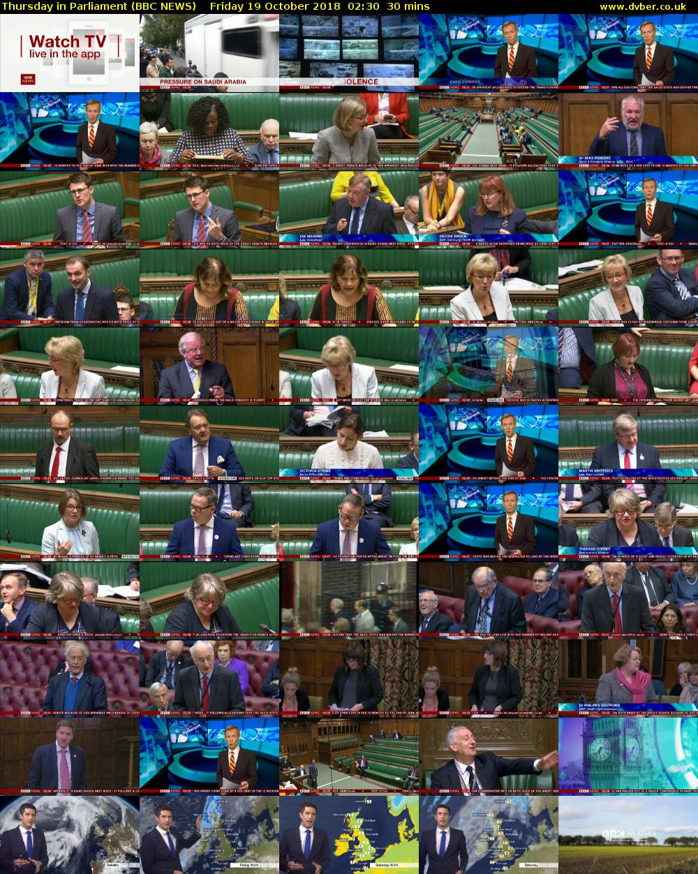 Thursday in Parliament (BBC NEWS) Friday 19 October 2018 02:30 - 03:00