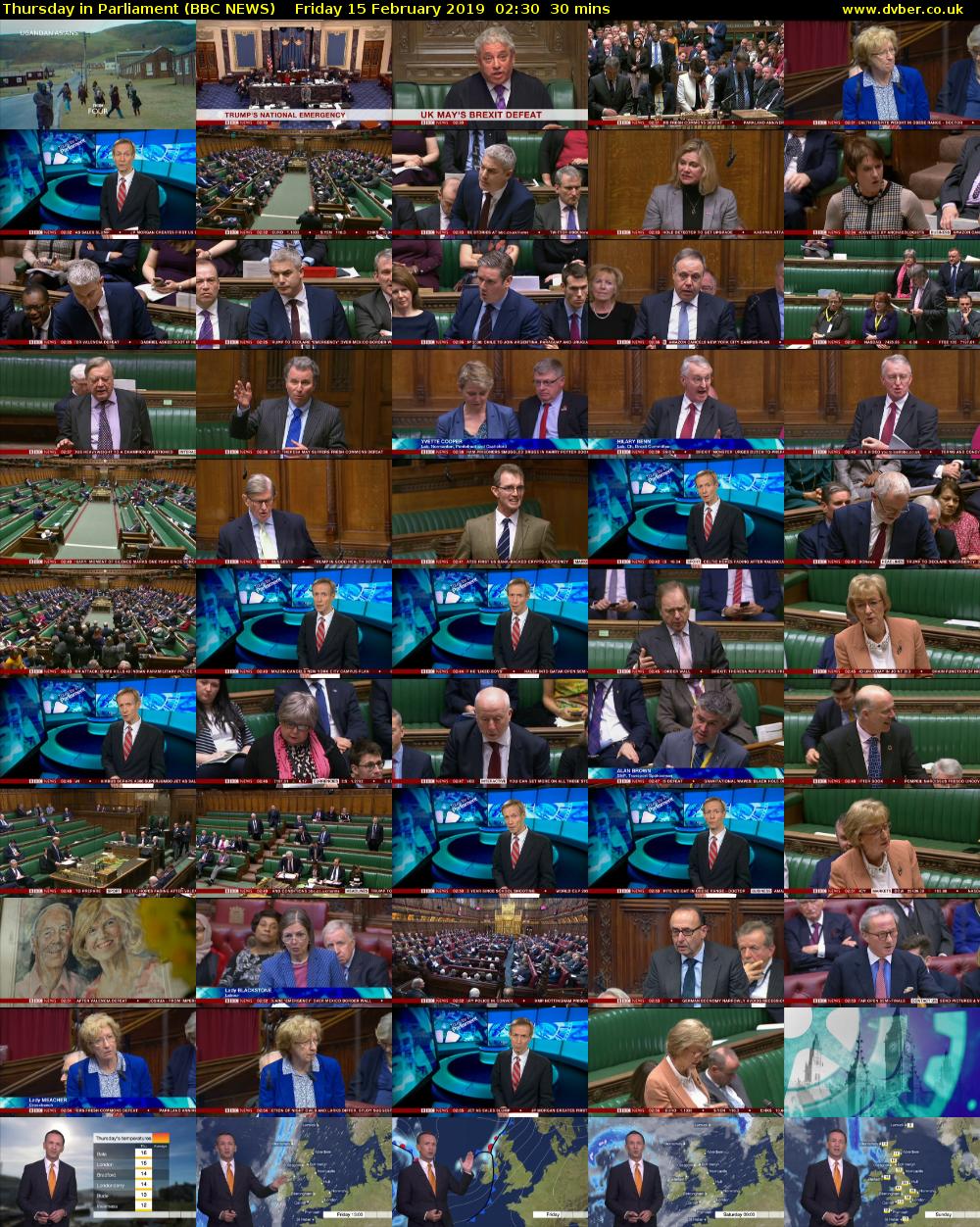 Thursday in Parliament (BBC NEWS) Friday 15 February 2019 02:30 - 03:00