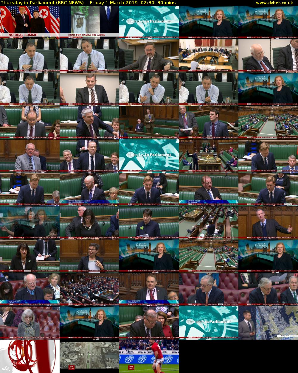 Thursday in Parliament (BBC NEWS) Friday 1 March 2019 02:30 - 03:00