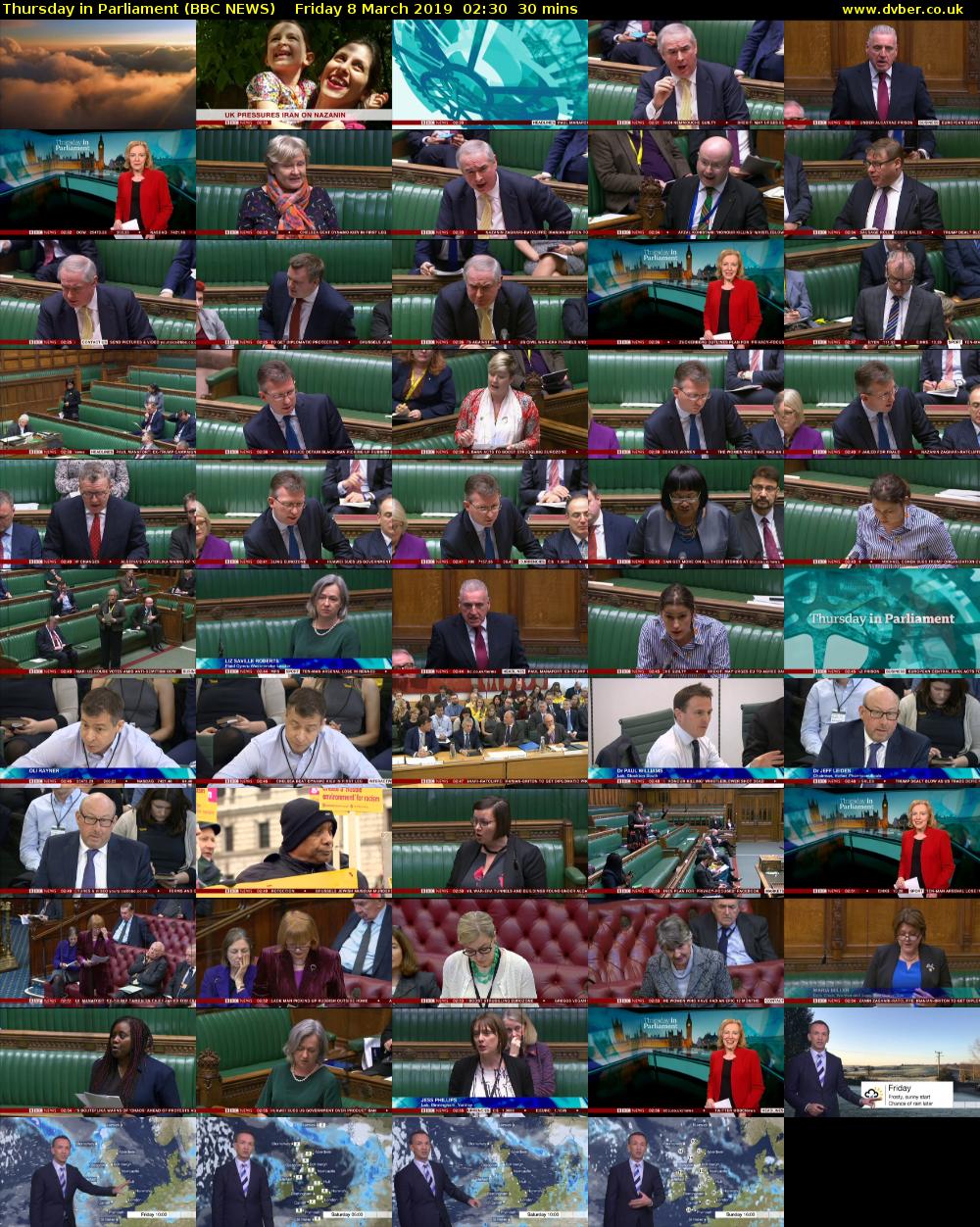 Thursday in Parliament (BBC NEWS) Friday 8 March 2019 02:30 - 03:00