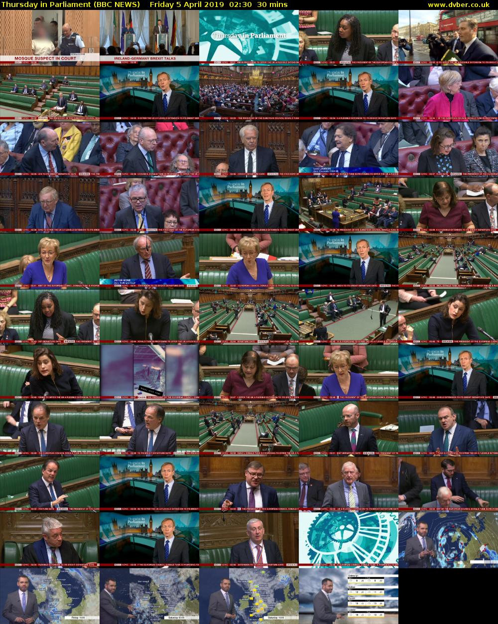 Thursday in Parliament (BBC NEWS) Friday 5 April 2019 02:30 - 03:00