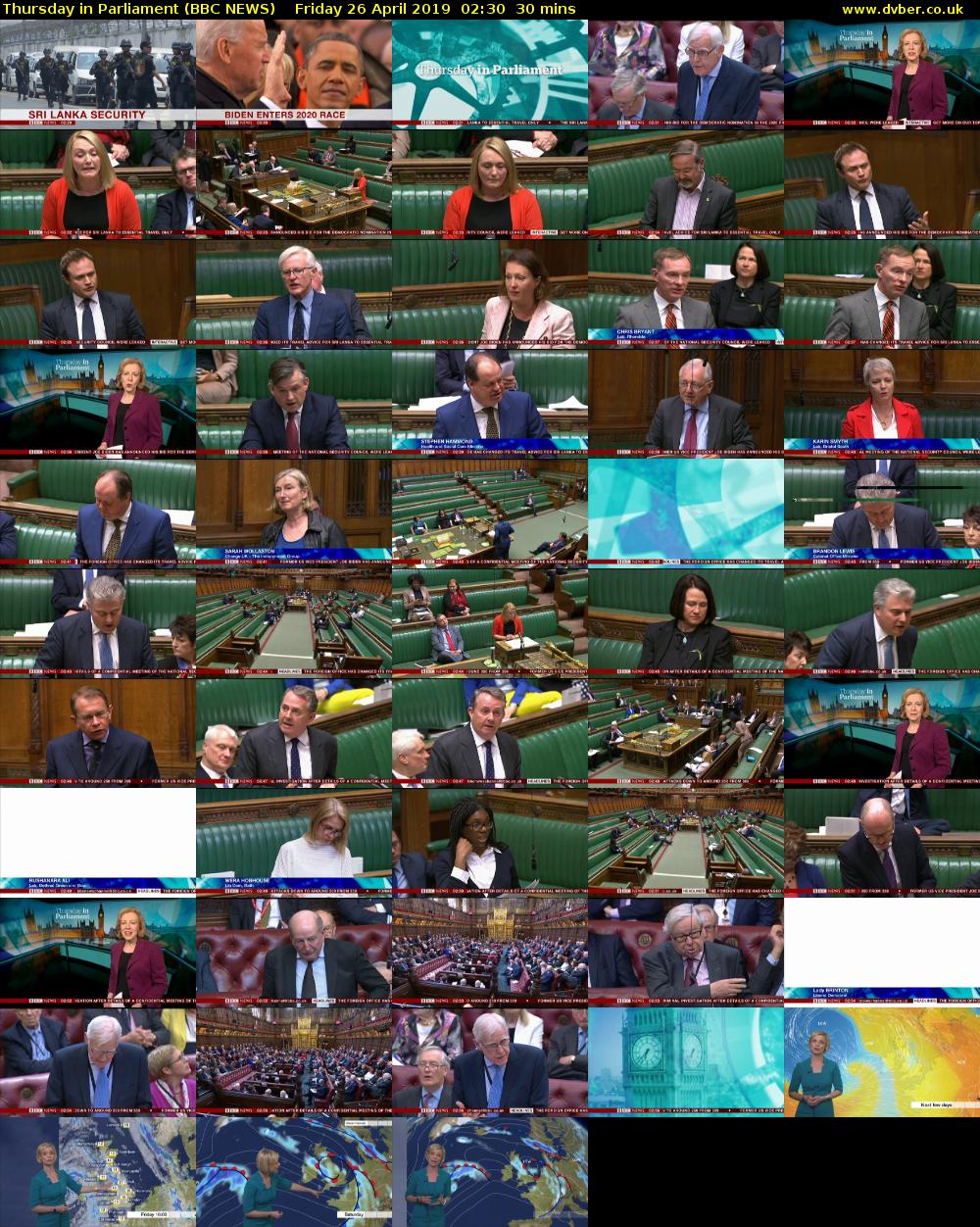 Thursday in Parliament (BBC NEWS) Friday 26 April 2019 02:30 - 03:00