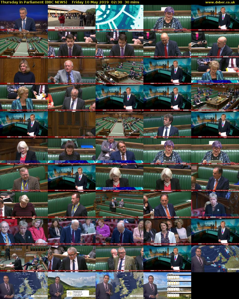 Thursday in Parliament (BBC NEWS) Friday 10 May 2019 02:30 - 03:00