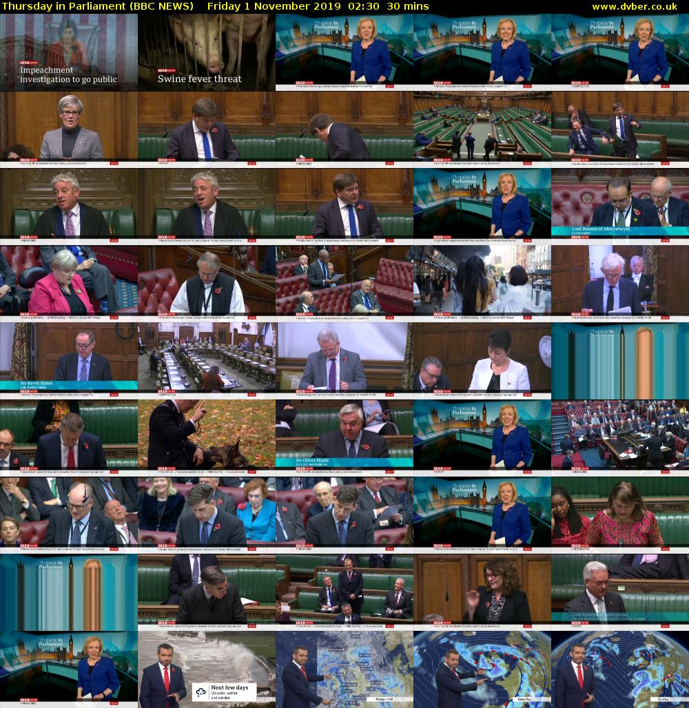 Thursday in Parliament (BBC NEWS) Friday 1 November 2019 02:30 - 03:00