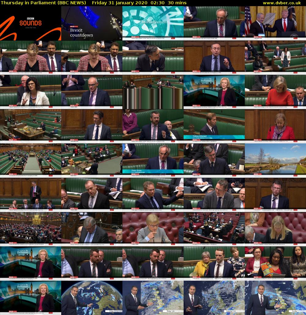 Thursday in Parliament (BBC NEWS) Friday 31 January 2020 02:30 - 03:00