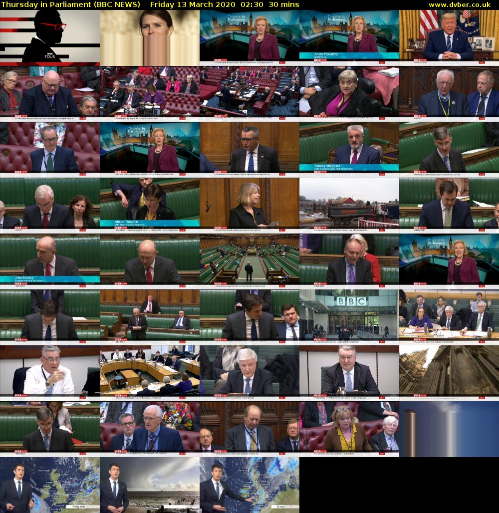 Thursday in Parliament (BBC NEWS) Friday 13 March 2020 02:30 - 03:00