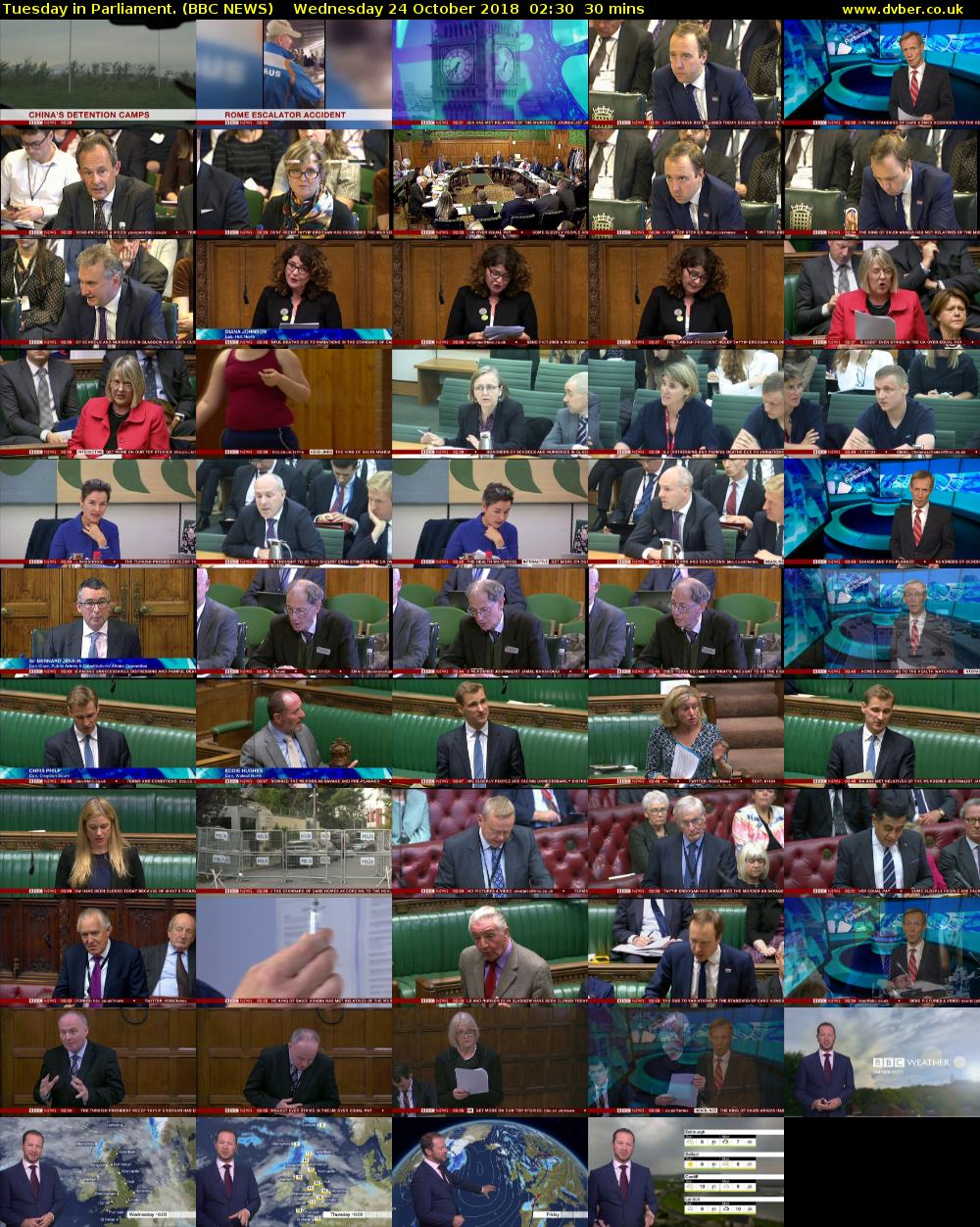 Tuesday in Parliament. (BBC NEWS) Wednesday 24 October 2018 02:30 - 03:00