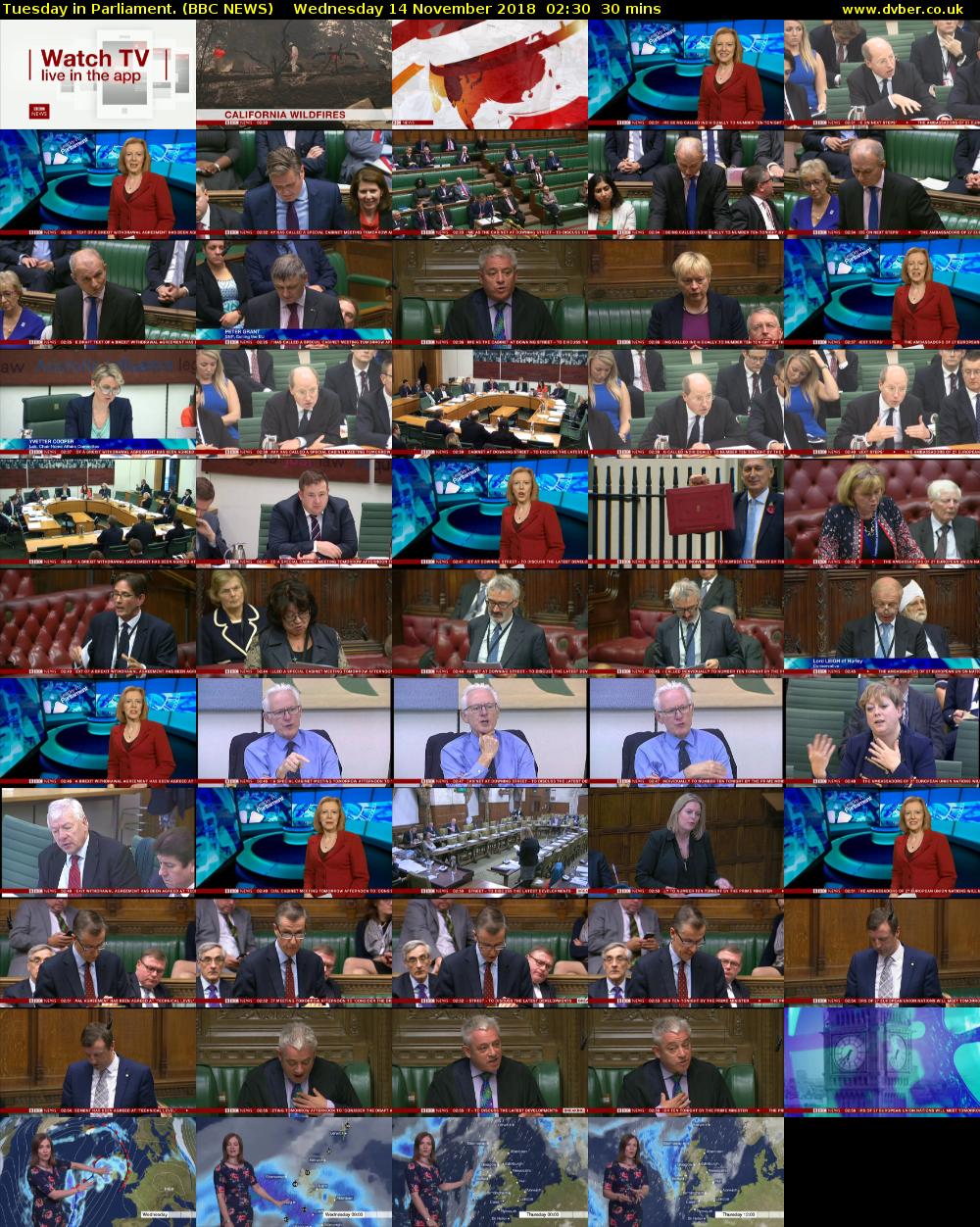 Tuesday in Parliament. (BBC NEWS) Wednesday 14 November 2018 02:30 - 03:00