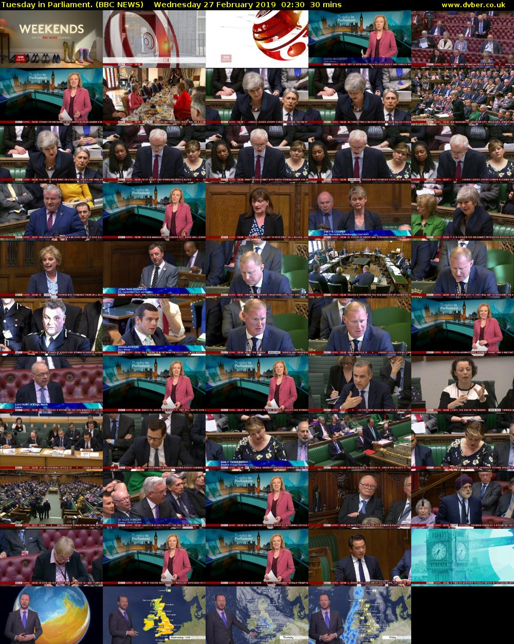 Tuesday in Parliament. (BBC NEWS) Wednesday 27 February 2019 02:30 - 03:00