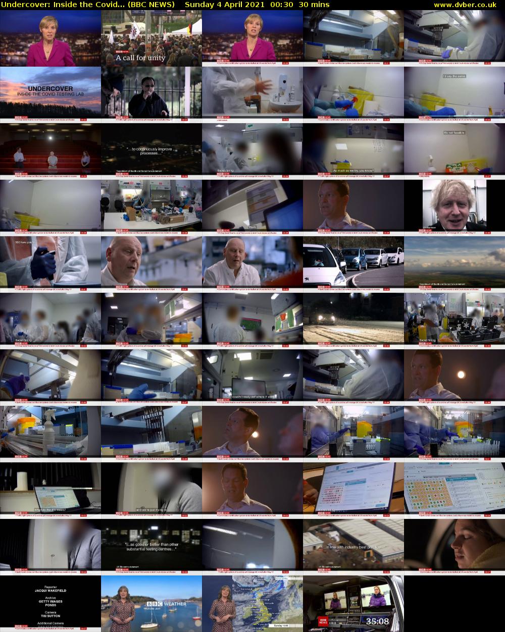 Undercover: Inside the Covid... (BBC NEWS) Sunday 4 April 2021 00:30 - 01:00