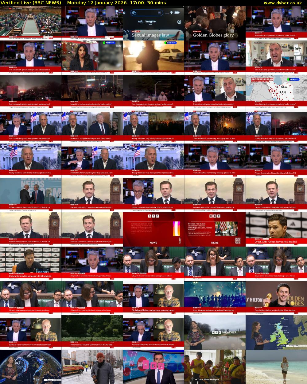 Verified Live (BBC NEWS) Monday 12 January 2026 17:00 - 17:30