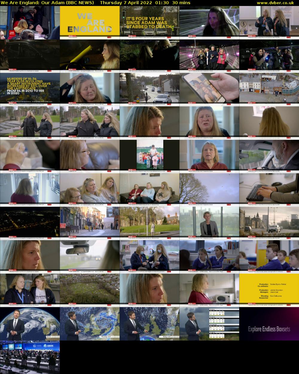 We Are England: Our Adam (BBC NEWS) Thursday 7 April 2022 01:30 - 02:00
