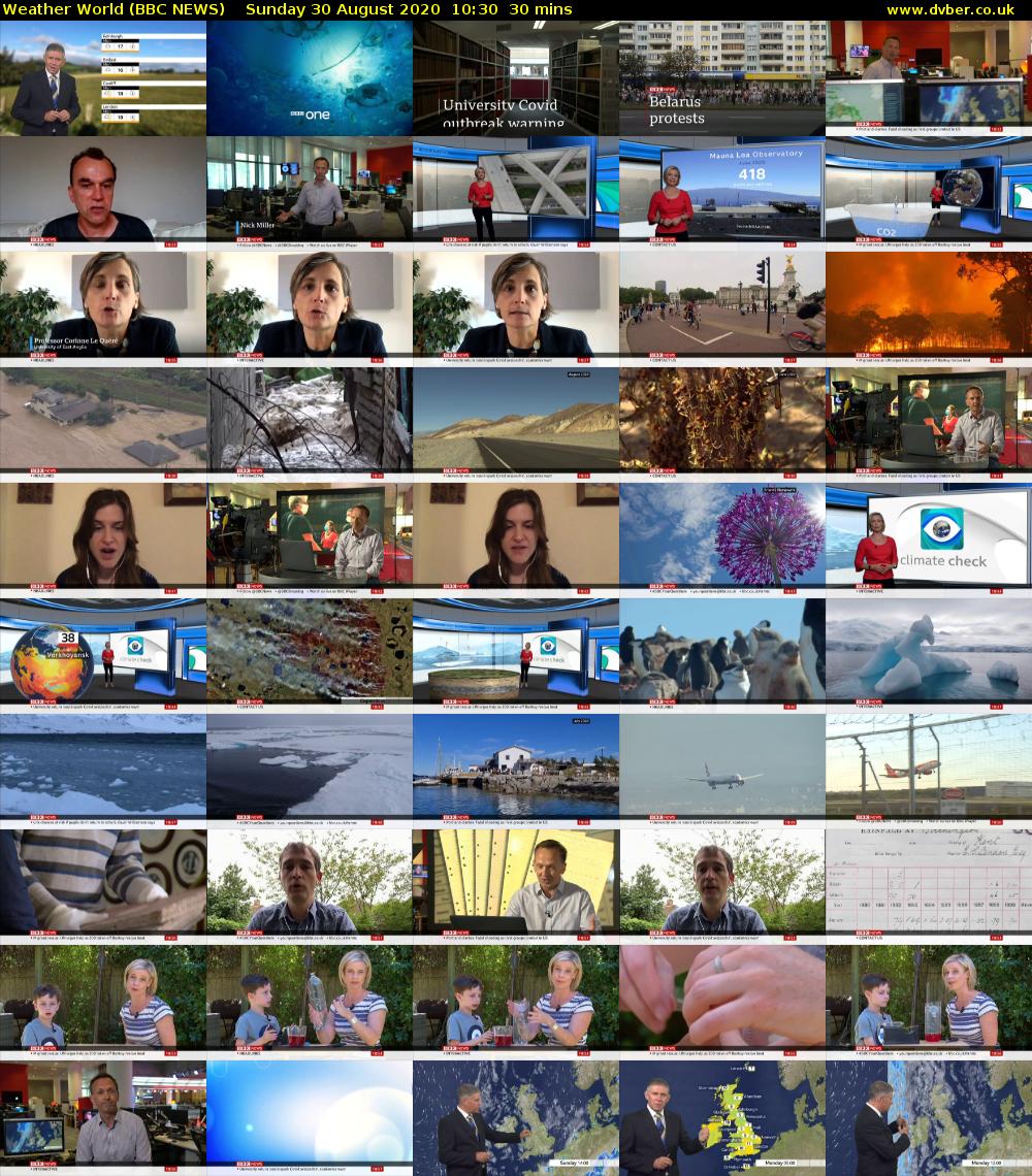 Weather World (BBC NEWS) Sunday 30 August 2020 10:30 - 11:00