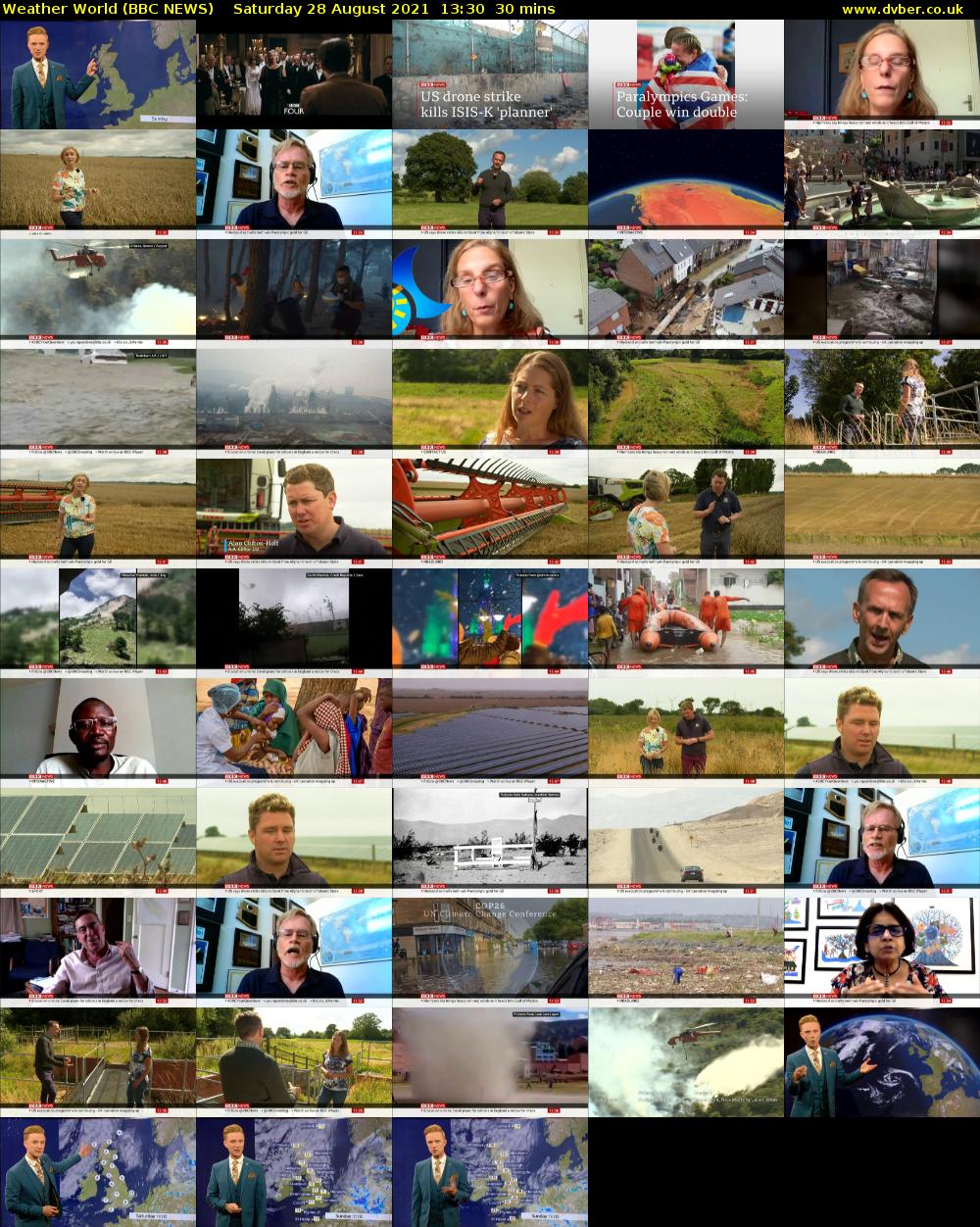 Weather World (BBC NEWS) Saturday 28 August 2021 13:30 - 14:00