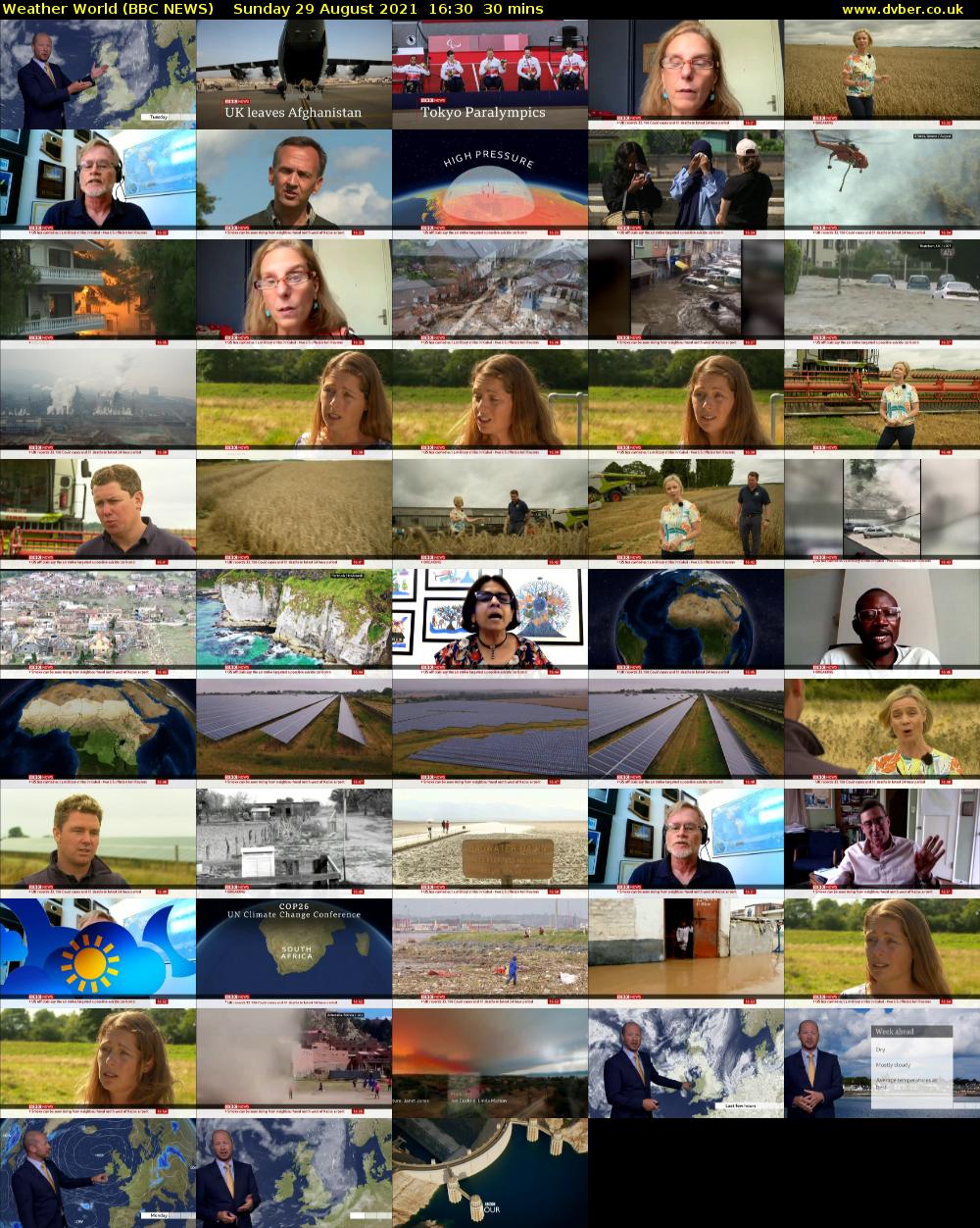 Weather World (BBC NEWS) Sunday 29 August 2021 16:30 - 17:00