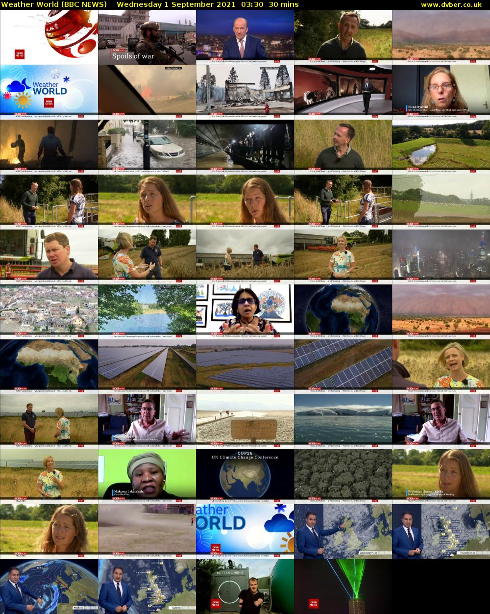 Weather World (BBC NEWS) Wednesday 1 September 2021 03:30 - 04:00