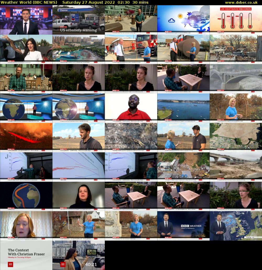 Weather World (BBC NEWS) Saturday 27 August 2022 02:30 - 03:00