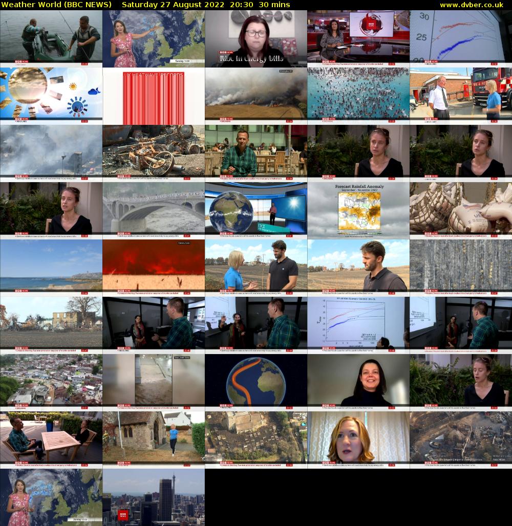 Weather World (BBC NEWS) Saturday 27 August 2022 20:30 - 21:00