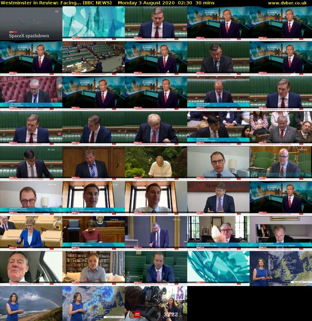 Westminster in Review: Facing... (BBC NEWS) Monday 3 August 2020 02:30 - 03:00