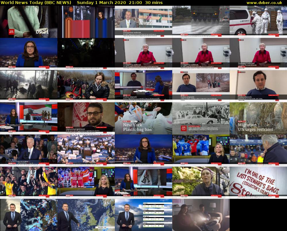 World News Today (BBC NEWS) Sunday 1 March 2020 21:00 - 21:30