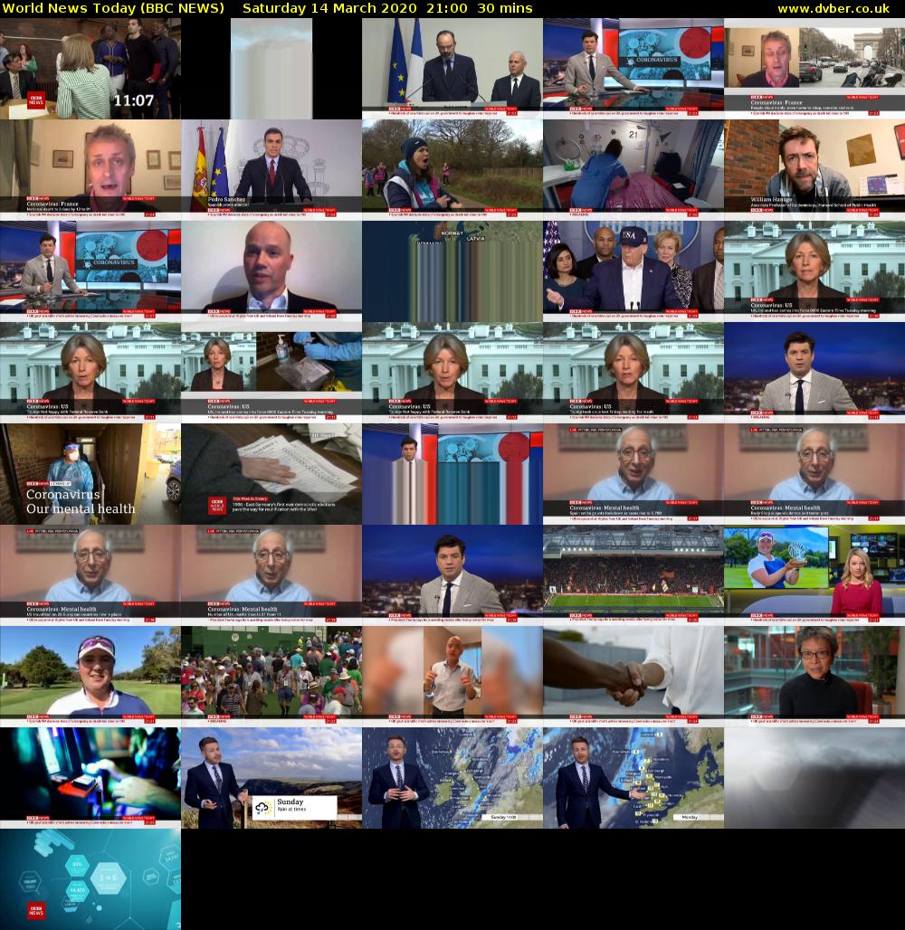 World News Today (BBC NEWS) Saturday 14 March 2020 21:00 - 21:30
