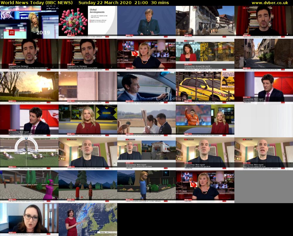 World News Today (BBC NEWS) Sunday 22 March 2020 21:00 - 21:30