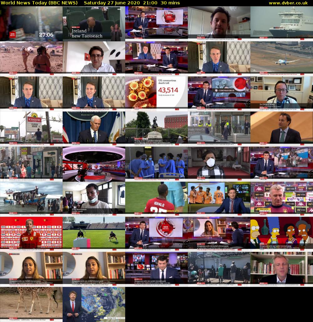 World News Today (BBC NEWS) Saturday 27 June 2020 21:00 - 21:30