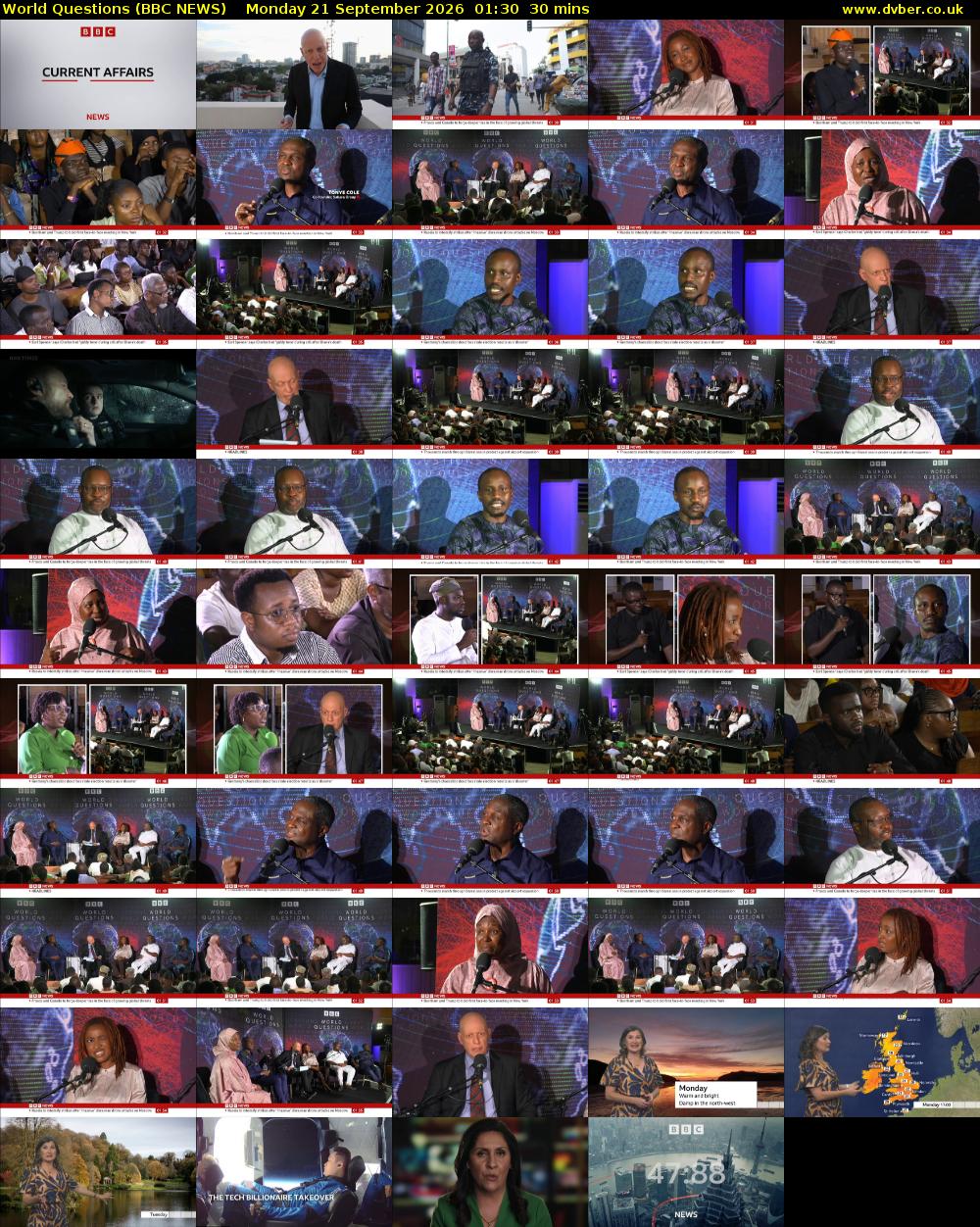 World Questions (BBC NEWS) Monday 21 September 2026 01:30 - 02:00