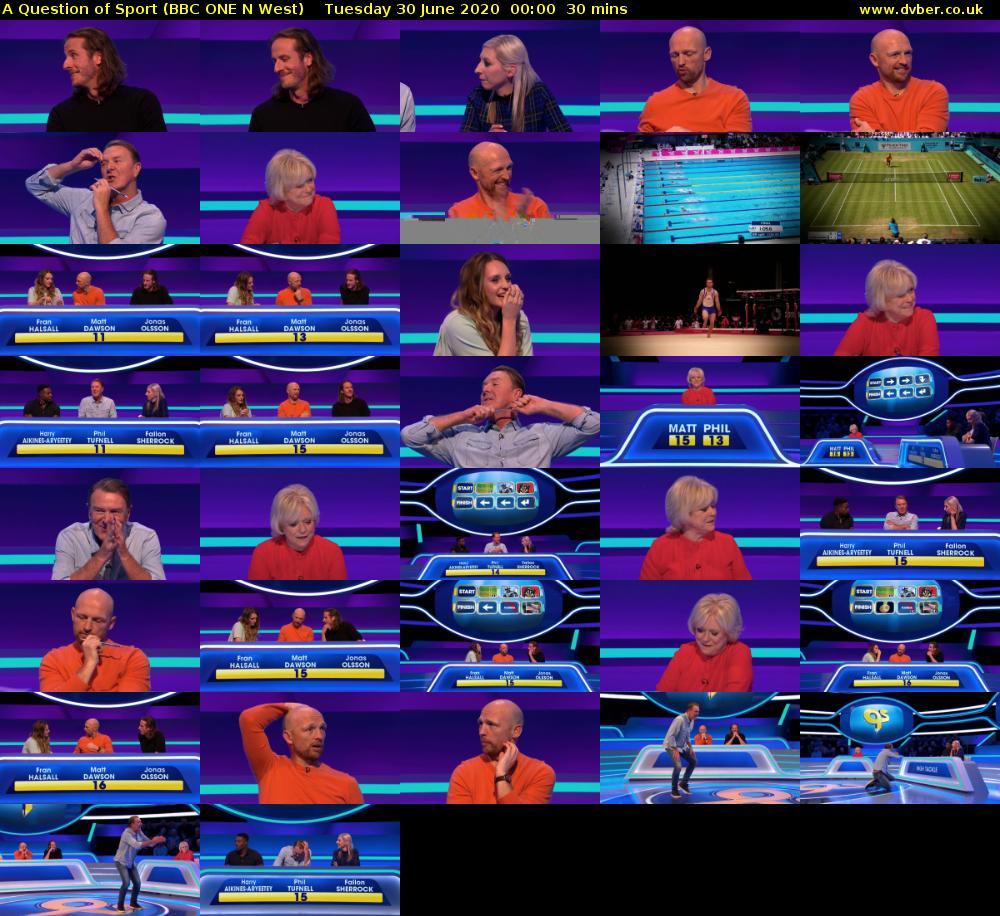 A Question of Sport (BBC ONE N West) Tuesday 30 June 2020 00:00 - 00:30