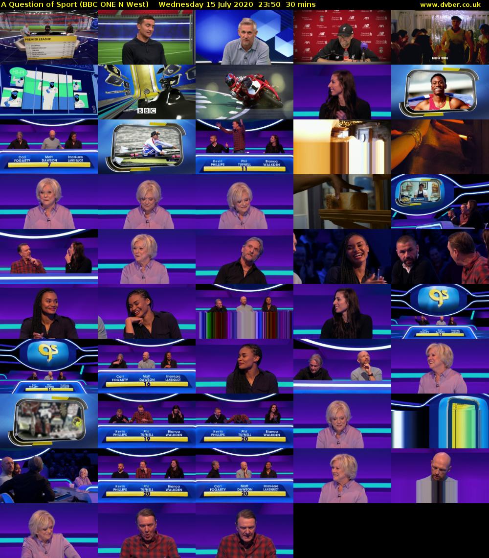 A Question of Sport (BBC ONE N West) Wednesday 15 July 2020 23:50 - 00:20