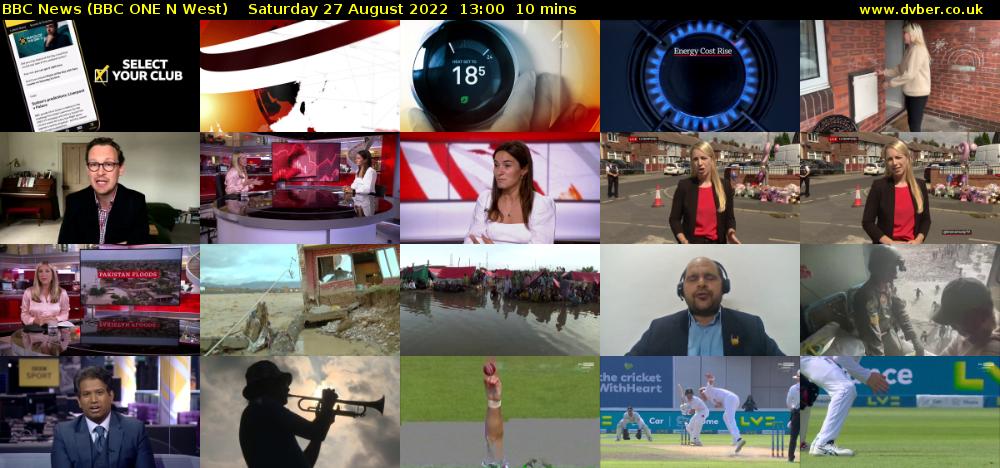 BBC News (BBC ONE N West) Saturday 27 August 2022 13:00 - 13:10