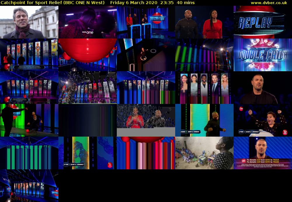 Catchpoint for Sport Relief (BBC ONE N West) Friday 6 March 2020 23:35 - 00:15