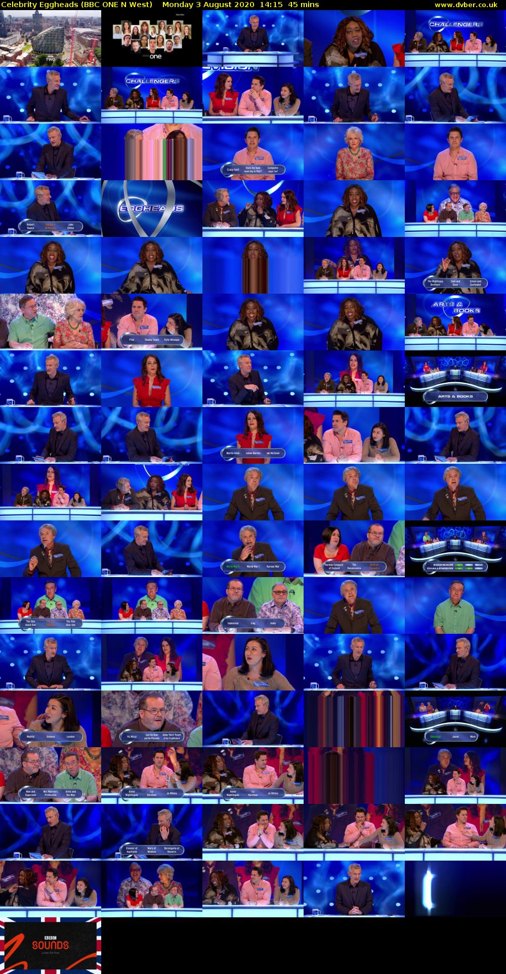 Celebrity Eggheads (BBC ONE N West) Monday 3 August 2020 14:15 - 15:00